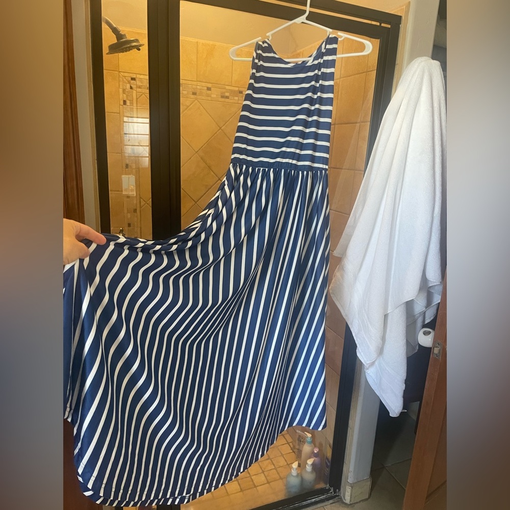 Cobalt/white striped dress